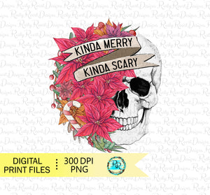Kinda Merry Kinda Scary PNG, Christmas sublimation designs downloads, Santa Skull, Christmas Skeleton, Scary Santa Png, printable artwork