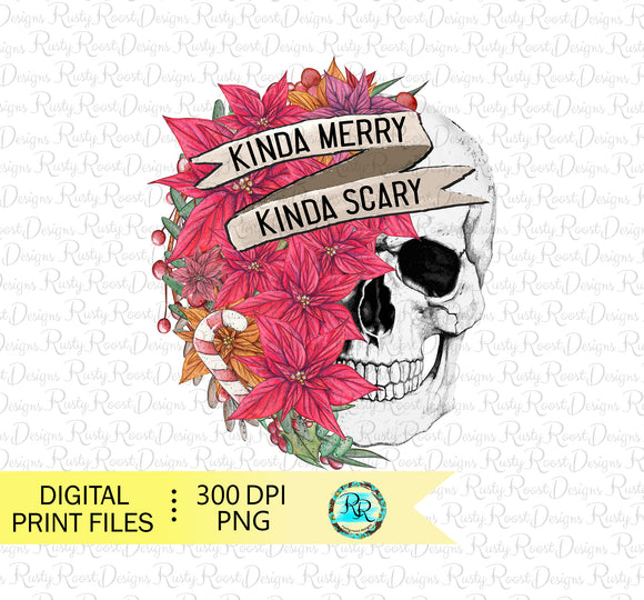 Kinda Merry Kinda Scary PNG, Christmas sublimation designs downloads, Santa Skull, Christmas Skeleton, Scary Santa Png, printable artwork