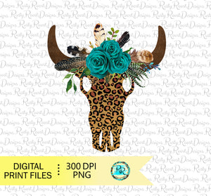 Bull Skull png, Skull sublimation designs downloads, leopard and flower skull png, printable designs