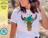 Bull Skull png, Skull sublimation designs downloads, leopard and flower skull png, printable designs