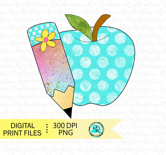 Back to School, School pencils PNG, Pencil with apple png, School sublimation designs downloads, Teacher printable designs