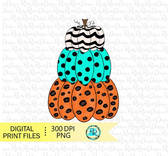 Halloween Pumpkins Png, sublimation designs, Stacked pumpkins, hand drawn, leopard pumpkin Halloween PNG, Printable artwork