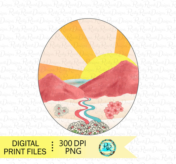 Retro sunset PNG, Retro sublimation designs downloads, distressed, Printable designs