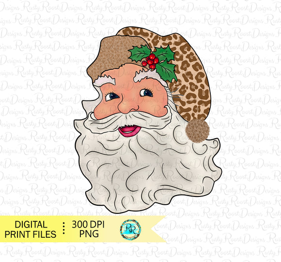 Santa PNG, Christmas sublimation designs, Leopard Santa hat, Christmas shirt designs, cheetah Png, hand drawn, printable design