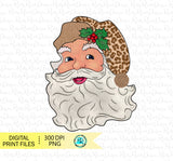 Santa PNG, Christmas sublimation designs, Leopard Santa hat, Christmas shirt designs, cheetah Png, hand drawn, printable design