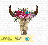 Bull Skull png, skull sublimation designs downloads, skull with flowers, digital download, printable artwork