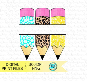 Split pencils Png, School pencils sublimation designs downloads, Back to school Png, printable designs