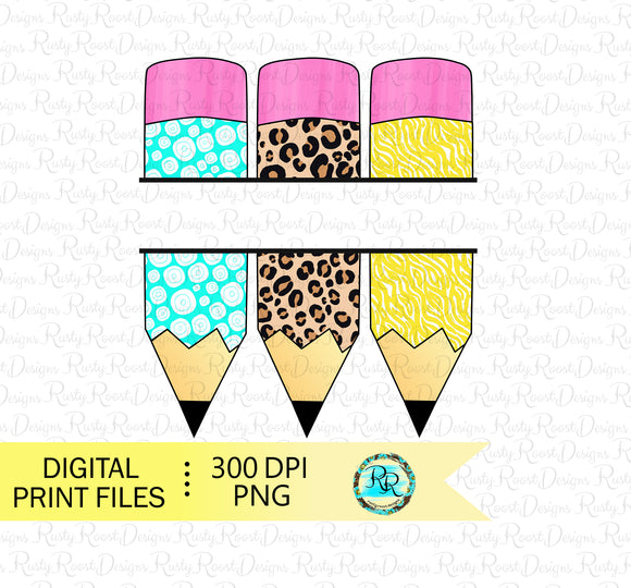 Split pencils Png, School pencils sublimation designs downloads, Back to school Png, printable designs