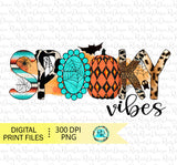 Spooky Vibes png, Halloween sublimation designs downloads, Western Halloween png, Cowhide and turquoise PNG, printable