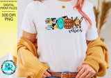 Spooky Vibes png, Halloween sublimation designs downloads, Western Halloween png, Cowhide and turquoise PNG, printable