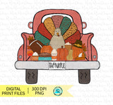 Thankful Truck PNG, Fall Pumpkin Truck, Thanksgiving sublimation designs, hand drawn, printable artwork