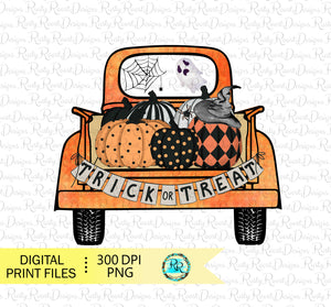 Trick or Treat png, Halloween sublimation designs downloads, pumpkin truck, printable designs