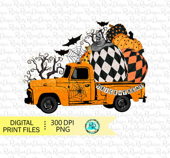 Trick or Treat truck png, Halloween sublimation designs downloads, pumpkin truck, printable designs