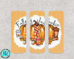 Fall tumbler PNG, 20oz Skinny Tumbler sublimation designs, sublimation PNG wrap for tumblers, fall junkie png, Tumbler png