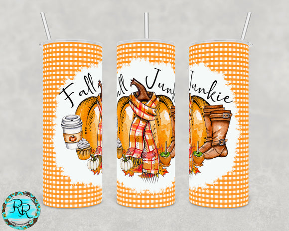 Fall tumbler PNG, 20oz Skinny Tumbler sublimation designs, sublimation PNG wrap for tumblers, fall junkie png, Tumbler png