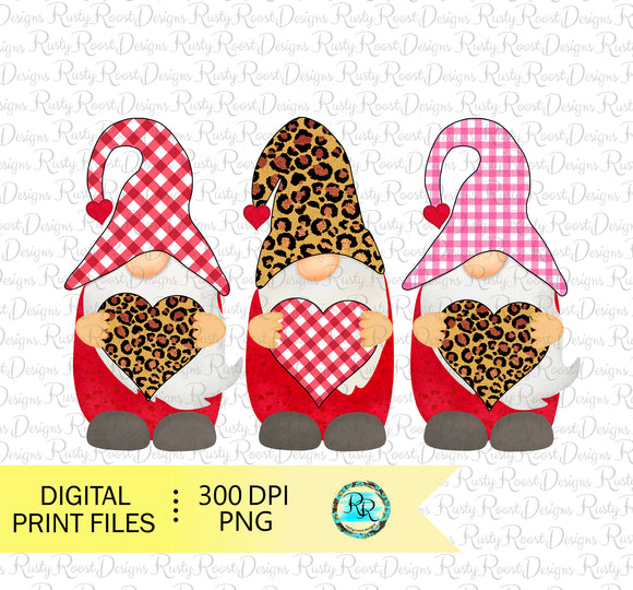 Valentine Gnomes PNG sublimation designs downloads, Gnomes with leopard hearts png, digital design, Printable design