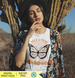 Wild and Free Png, Retro sublimation designs, Butterfly rainbow Png design, t-shirt designs