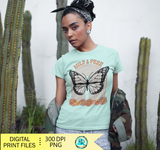 Wild and Free Png, Retro sublimation designs, Butterfly rainbow Png design, t-shirt designs