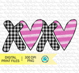 Valentine hearts png, Valentine sublimation designs downloads, hand drawn plaid XOXO png, printable design